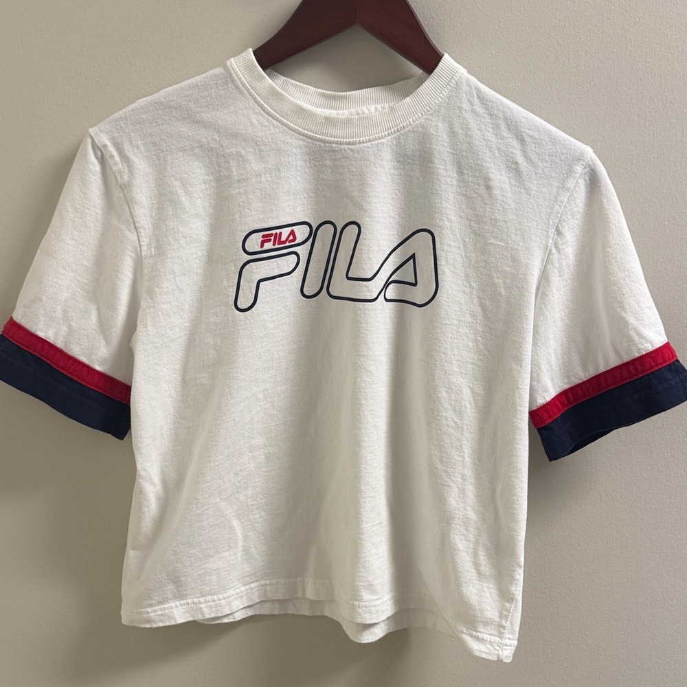Fila White Tee with Red and Navy Details